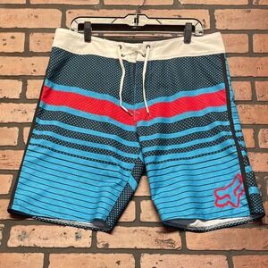Fox Head Men's M-L Blue Black Stripe Board Shorts Swim Athletic Gym MX